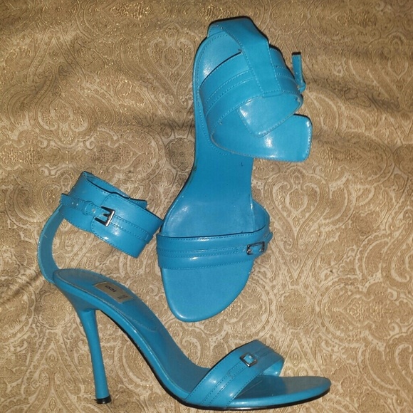 Turquoise ankle strap heels