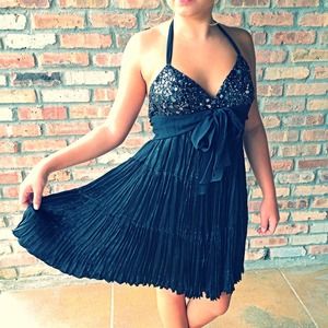 Black BCBG Silk Pleated Dress