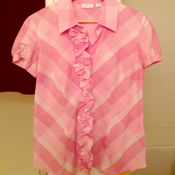 Women’s NY & Co Red Stretch Ruffle Shirt Size L