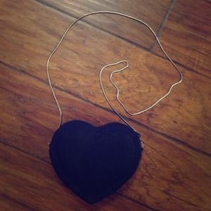 Black Cotton/Suede Heart-Shaped Cross Body Purse