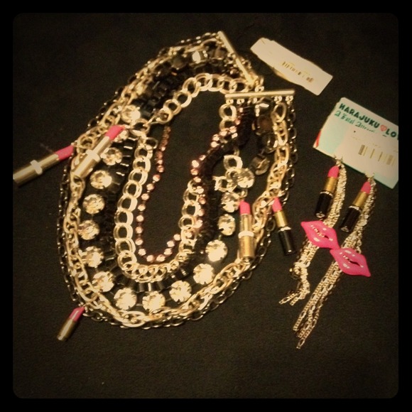Sold Harajuku Lovers lip stick necklace + earrings