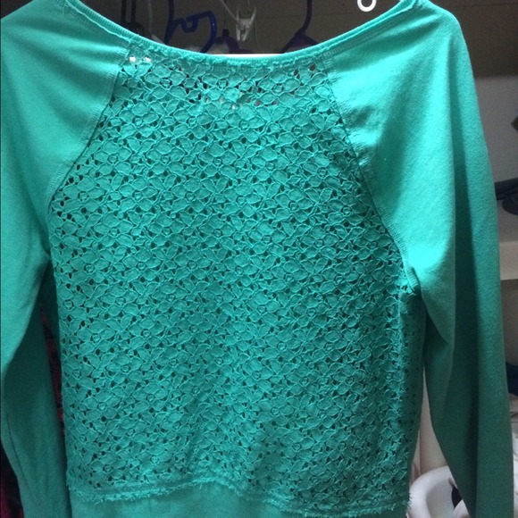 Very Cute Teal Sweater with Peak-A-Boo floral back