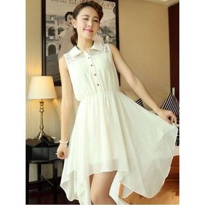 White collared high low dress