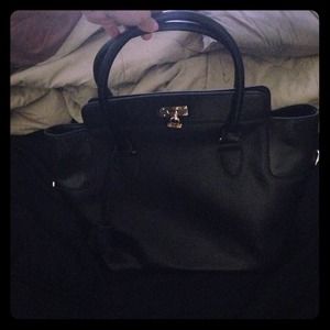 Zara black handbag with gold accents