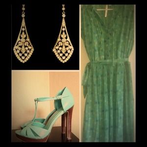 LC Lauren Conrad green set chiffon dress size 10