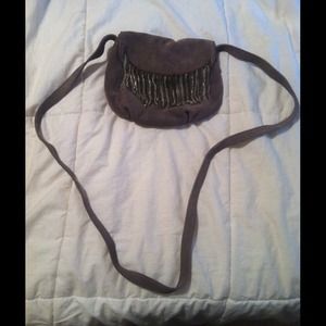 Lucky brand metallic fringe gray suede crossbody