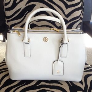 Tory Burch Robinson double mini zip tote in white