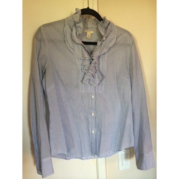 J Crew Striped Button Down with Ruffle Collar