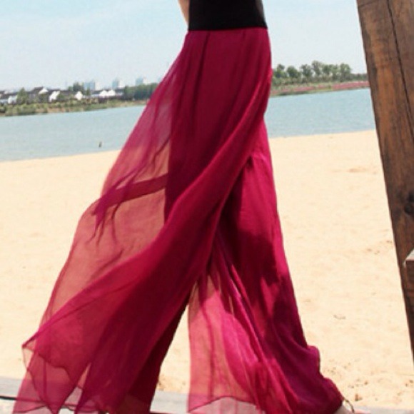 Maroon Chiffon Pants