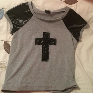 Shiny Black Cross Top