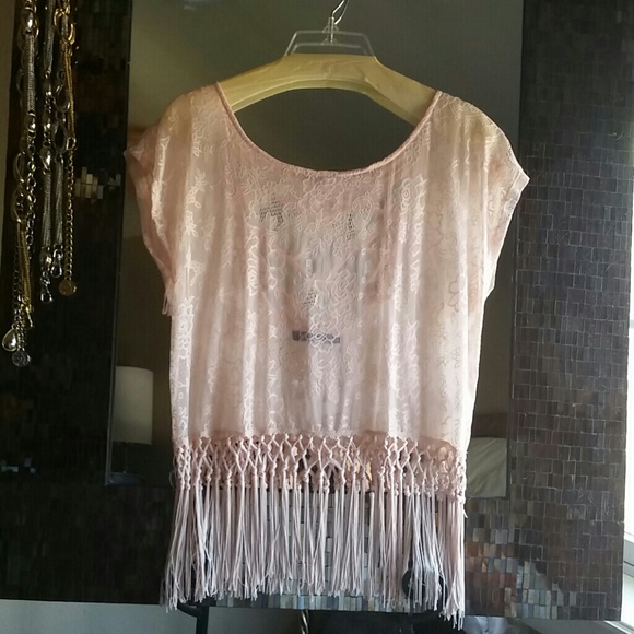 Pale Pink Shear Top with tassels / NWOT