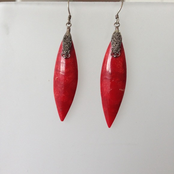 Red Argentinian Turquoise Spear Drop Earrings