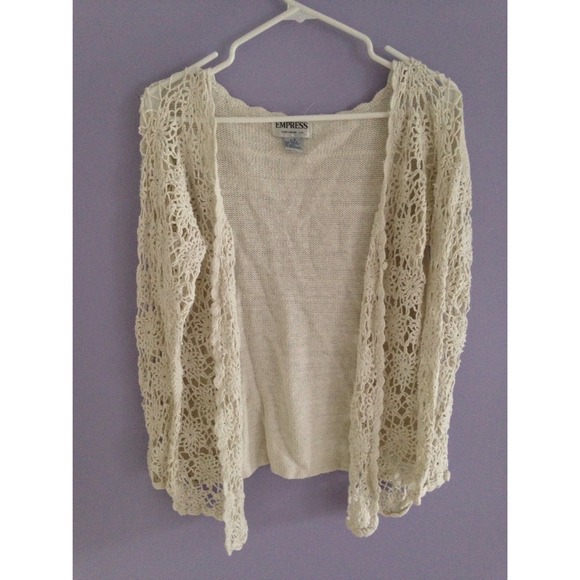 👚crochet front & sleeve beige cardigan