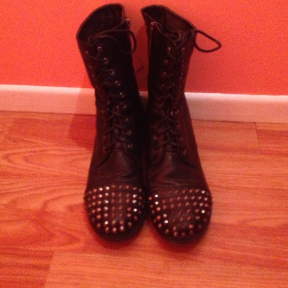 Black studden combat boots, made by Breckler