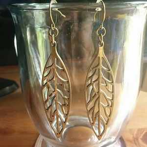 Antiqued brass leaf earrings