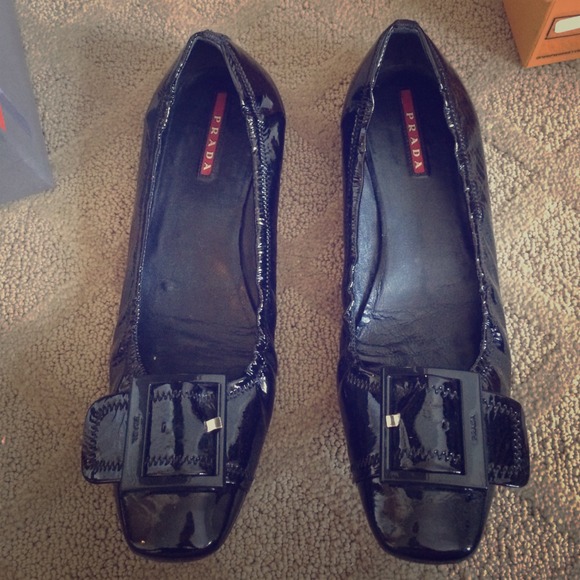 Prada sport black patent flats with buckle