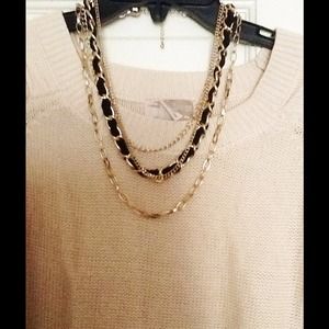 GOLD CHAIN NECKLACE WITH BLACK RIBBON NWOT