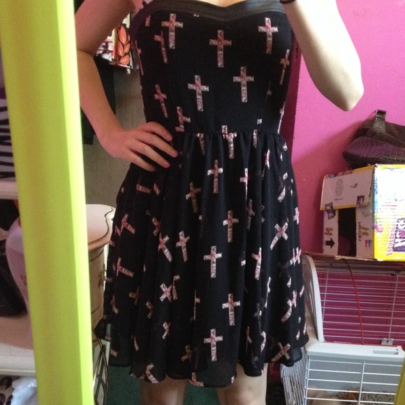 Forever 21 black dress with floral crosses