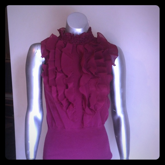 Tracey M. Cranberry Ruffled stretch Top Sz L