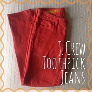 J. Crew Toothpick Stretch Jeans in Coral