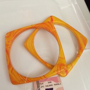 2- PC Gold Orange & Red Swirl Marble Look Bracelet