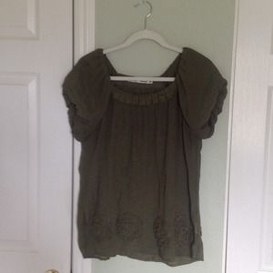 Army Green Scoop Neck Top