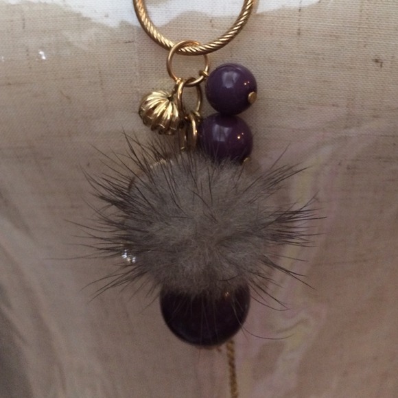 Grey Faux Fur & Purple Beads Necklace! - Picture 2 of 3