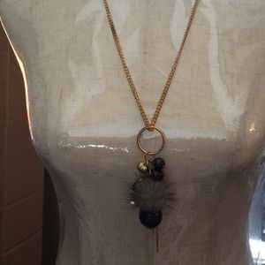 Grey Faux Fur & Purple Beads Necklace!