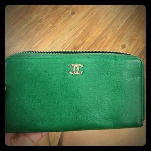 Green Chanel zip wallet.