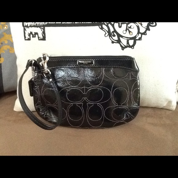 SOLD LOCALLY***Black Patent Coach Wristlet