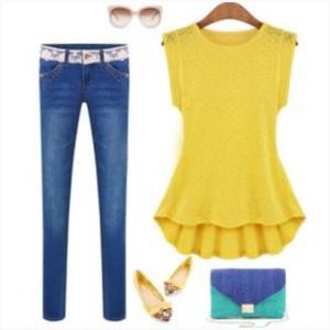 Sleeveless bright summer high and low top