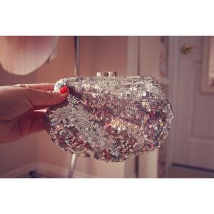 Cache Silver Sequin Clutch