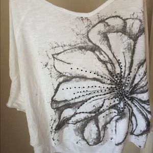 White Floral Print Studded Top