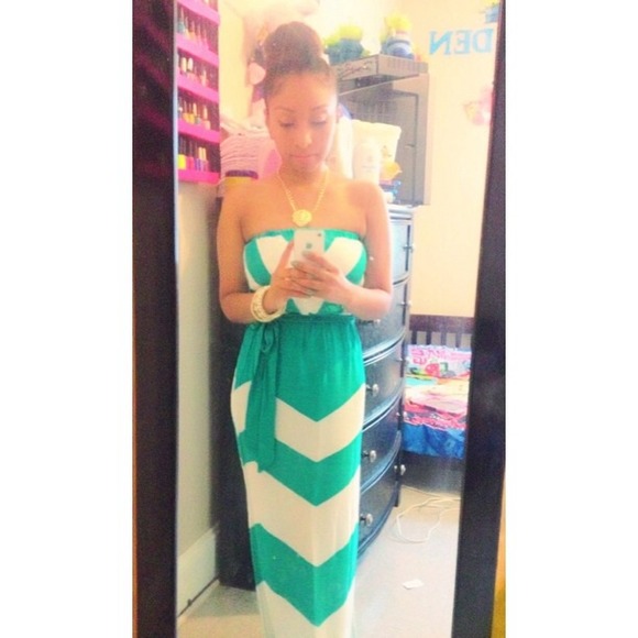 Blue and white chevron maxi dress