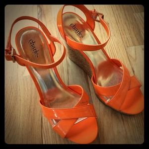 Charles David Orange Platform Wedges Size 10