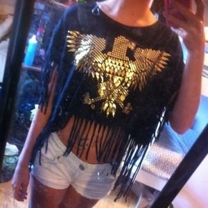 Black crop top with fringe