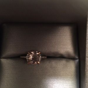 Zales Morganite ring with diamond halo.