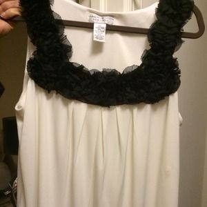 Classic white top with black rose neckline