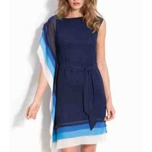 VINCE CAMUTO Blue Layered Tier Dress with Sash Tie