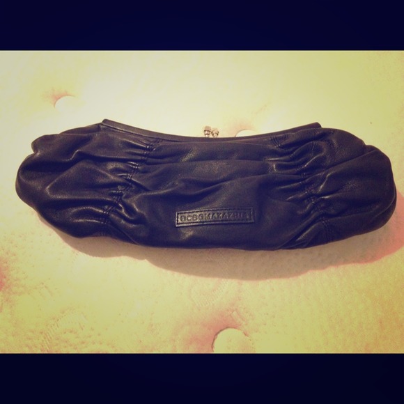 Black leather BCBG evening clutch