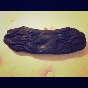 Black leather BCBG evening clutch