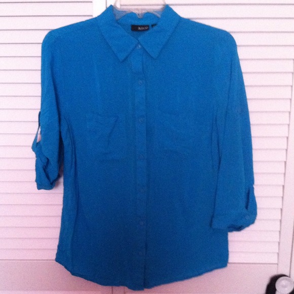 Ana Aqua Button Down 3/4 Sleeve Shirt