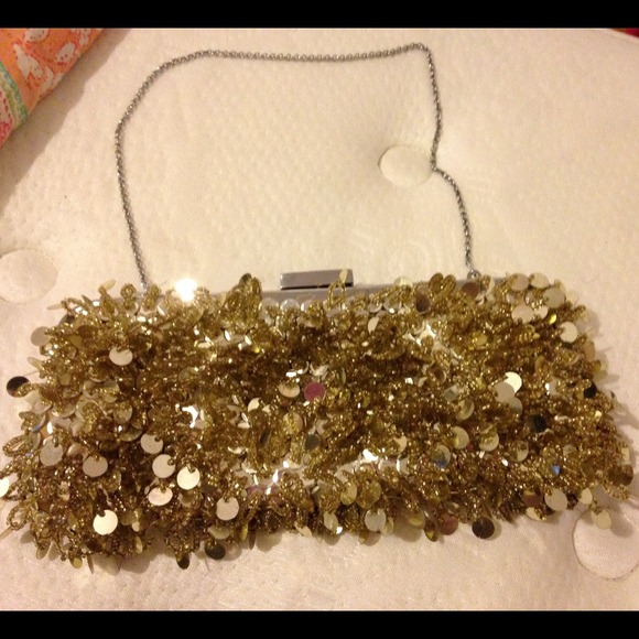 BCBG gold evening clutch