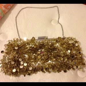 BCBG gold evening clutch