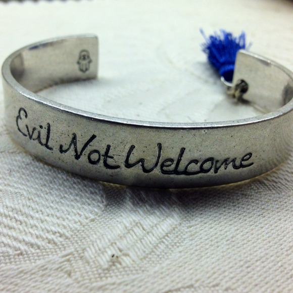Jewelry - "Evil Not Welcome" Distressed Silver Tone Cuff