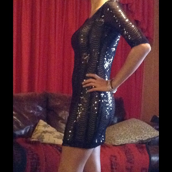 Black and Nude Sequin Dress - Picture 2 of 3