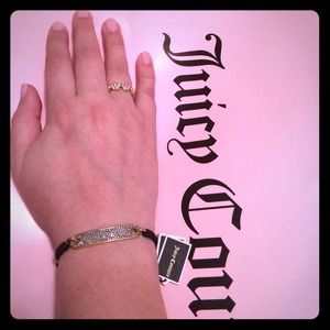 💯%Auth JUICY COUTURE BLACK &Gold Pave ID Bracelet