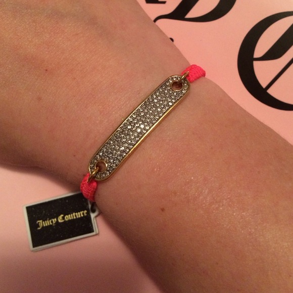 💯%Auth JUICY COUTURE CORAL &Gold Pave ID Bracelet - Picture 2 of 4