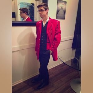 Red Snake-print accented pinstripe Zoot Suit
