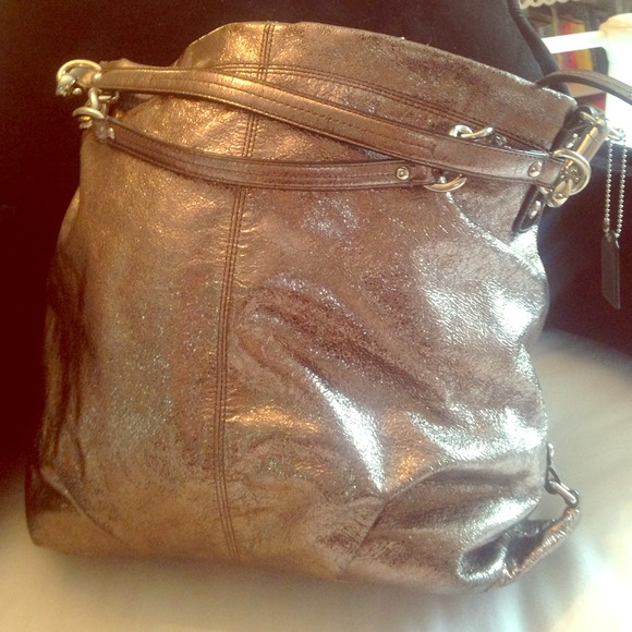 Silver leather coach bag